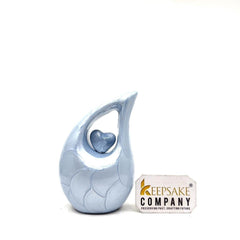 Light Blue teardrop mini Cremation Urn with Light Blue Heart for Human Ashes from Keepsake Company - Perfect for Adult and Infants