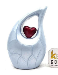 Blue teardrop mini Cremation Urn with Red Heart for Human Ashes - Mini Urn for Ash - Small Urn for Ash - Urn For Ashes from Keepsake Co.