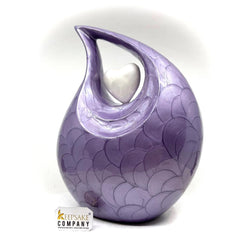 Dark Purple Pearl teardrop Enamel Adult Cremation Urn with White Heart For Human Ashes by Keepsake Company