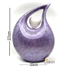 Dark Purple Pearl teardrop Enamel Adult Cremation Urn with White Heart For Human Ashes by Keepsake Company