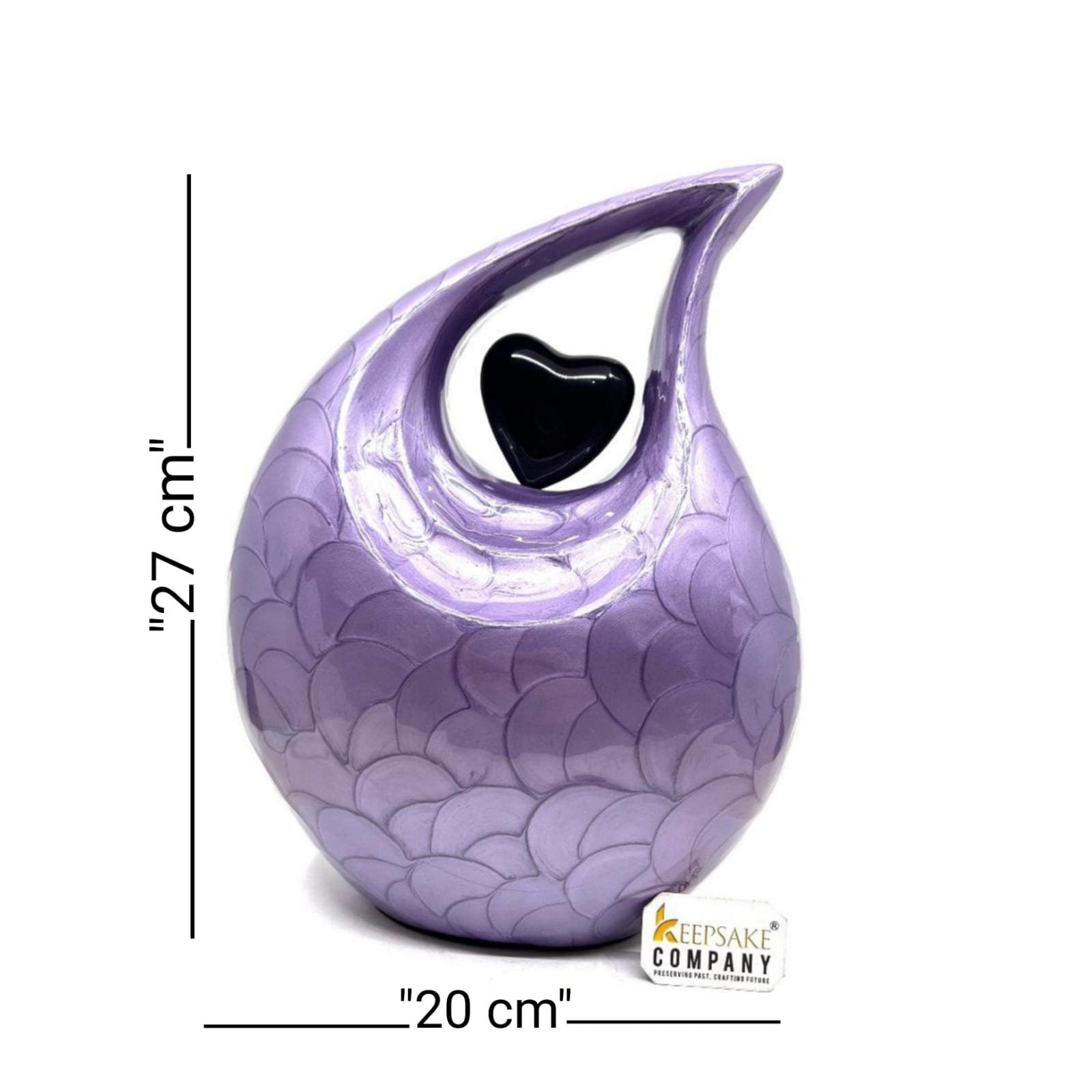 Keepsake Company's Dark Purple Pearl teardrop Enamel Adult Cremation Urn with shining Black Heart For Human Ashes