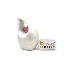 Pearl white teardrop mini Cremation Urn with Pink Heart for Human Ashes - Perfect for Adult and Infants from Keepsake Company