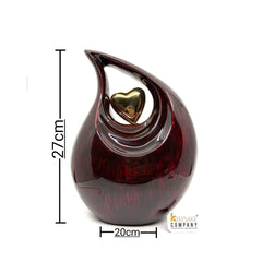 Gorgeous Maroon / Red Adult teardrop Cremation Urn for Human Ashes with Golden heart / Urn for Ashes  from Keepsake Company