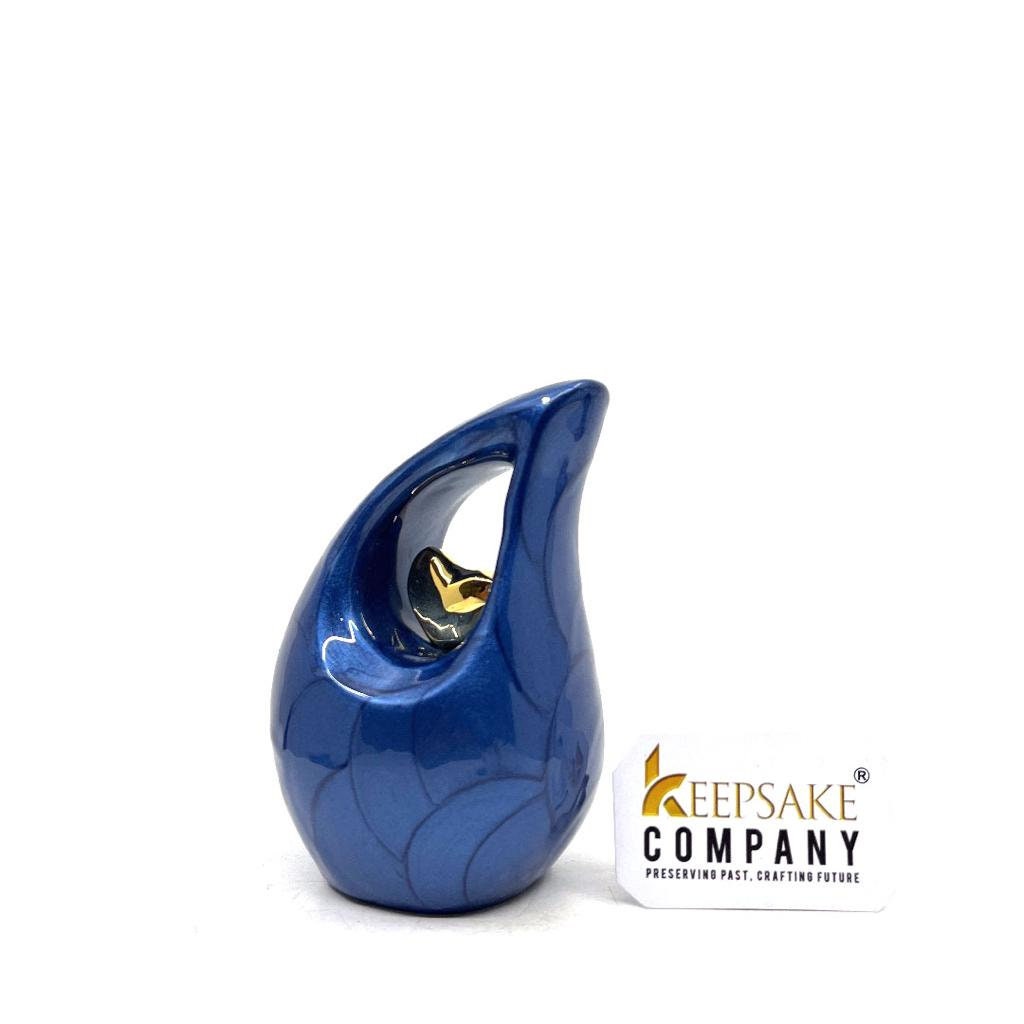 Roman Blue teardrop mini Cremation Urn with Gold plated Heart for Human Ashes - Perfect for Adult and Infants from Keepsake Company