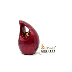 Keepsake Company's Pearl Red teardrop mini Cremation Urn with Gold Plated Heart for Human Ashes - Perfect for Adult and Infants