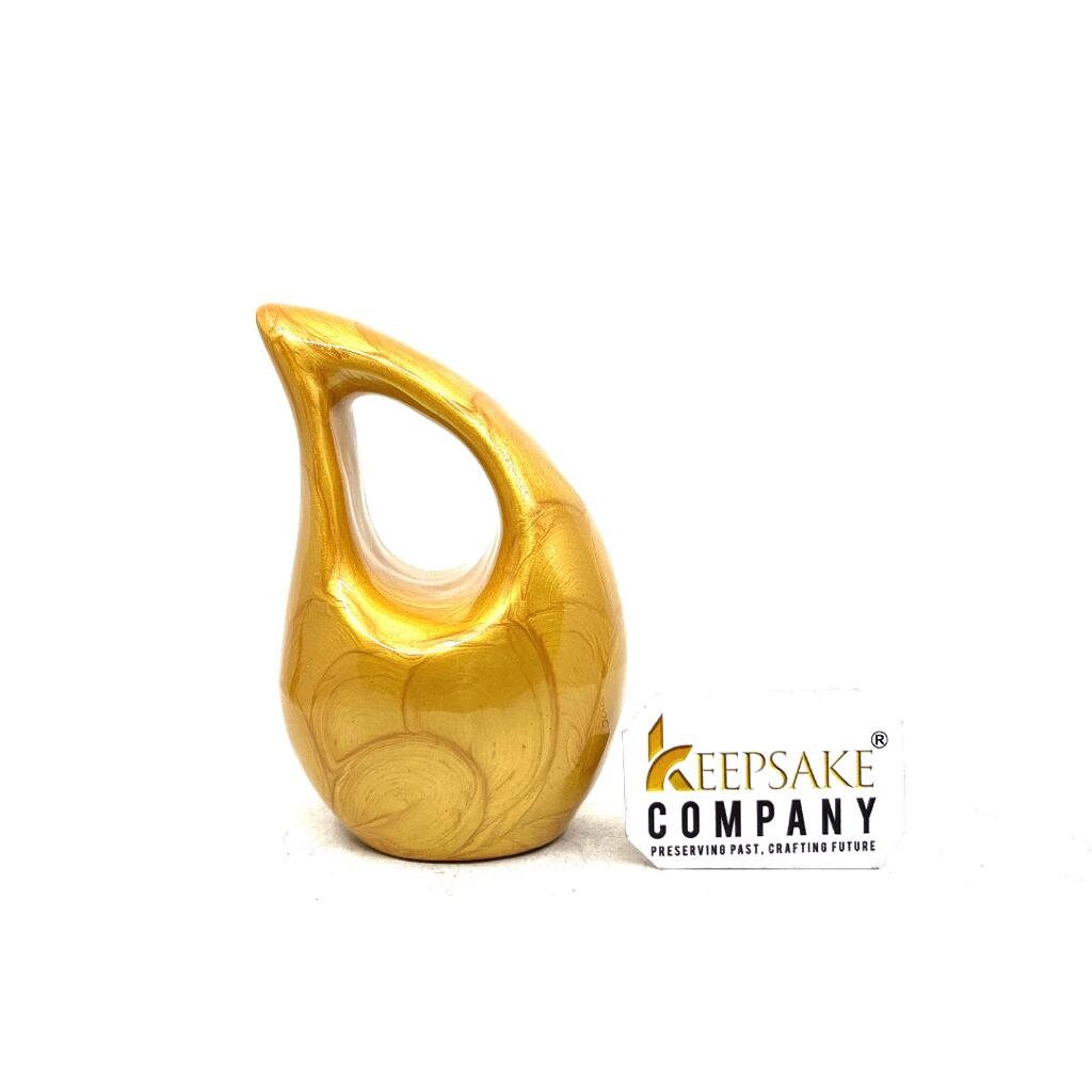 Glittering Gold / Yellow / Pale Teardrop mini Cremation Urn without Heart for Ashes by Keepsake Company