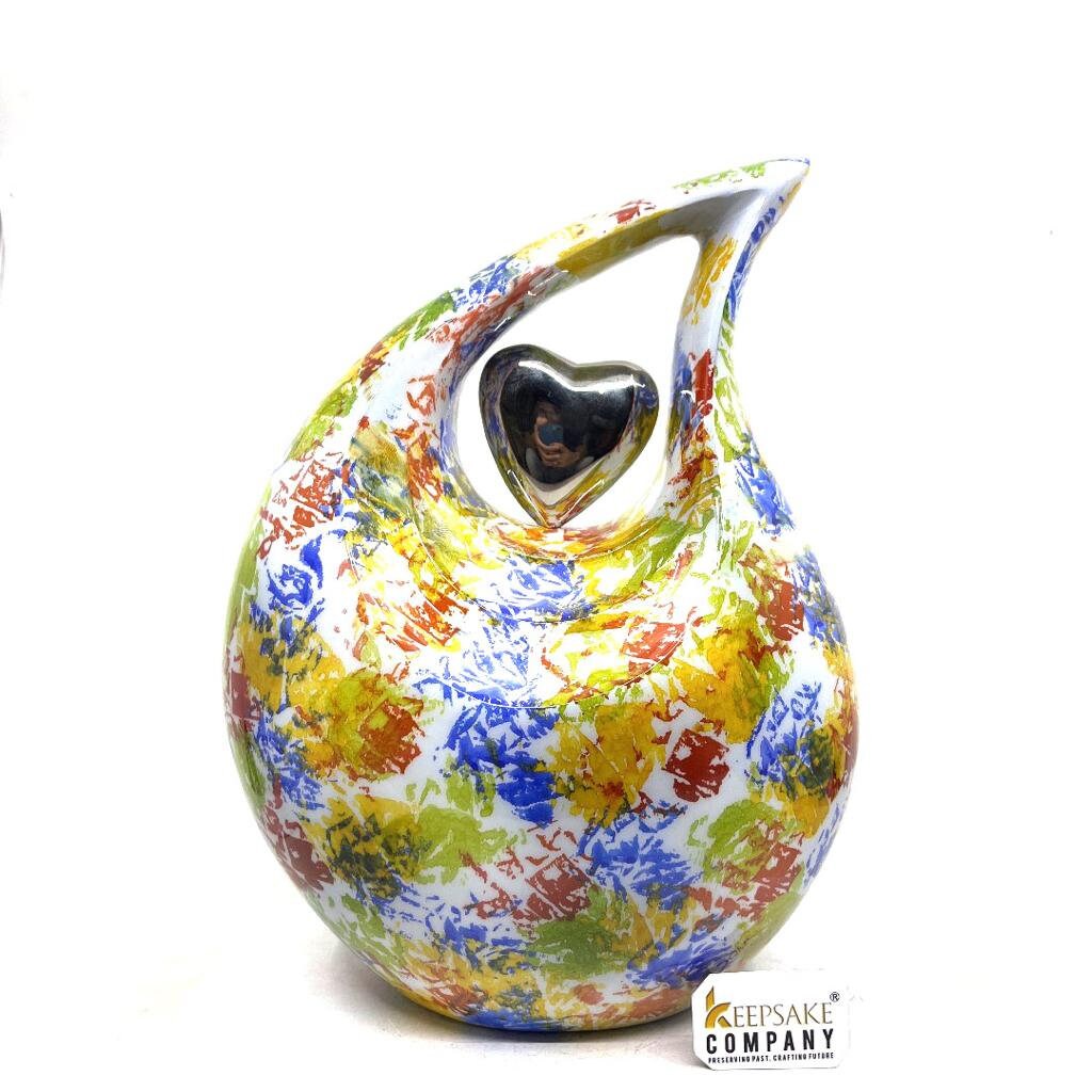 Color Burst Tie - Dye Adult Teardrop Urn with Silver Heart for Human Ashes from Keepsake Company