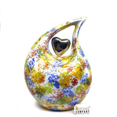 Color Burst Tie - Dye Adult Teardrop Urn with Silver Heart for Human Ashes from Keepsake Company