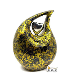 Golden Yellow and Black Color Burst Tie - Dye Adult Teardrop Urn for Human Ashes from Keepsake Company