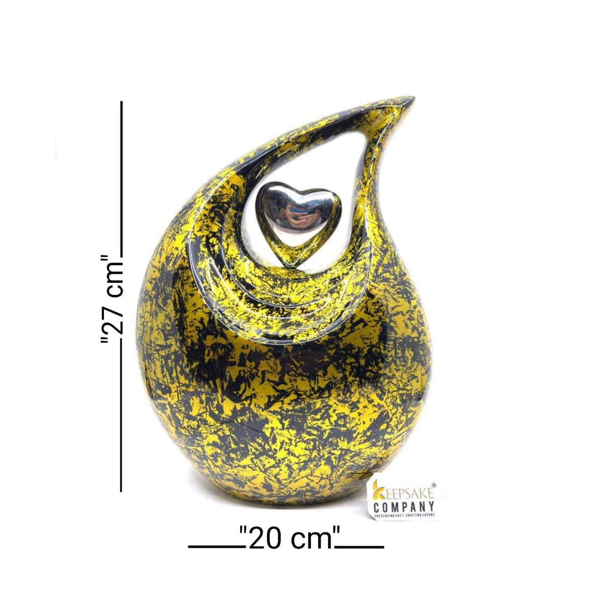 Golden Yellow and Black Color Burst Tie - Dye Adult Teardrop Urn for Human Ashes from Keepsake Company