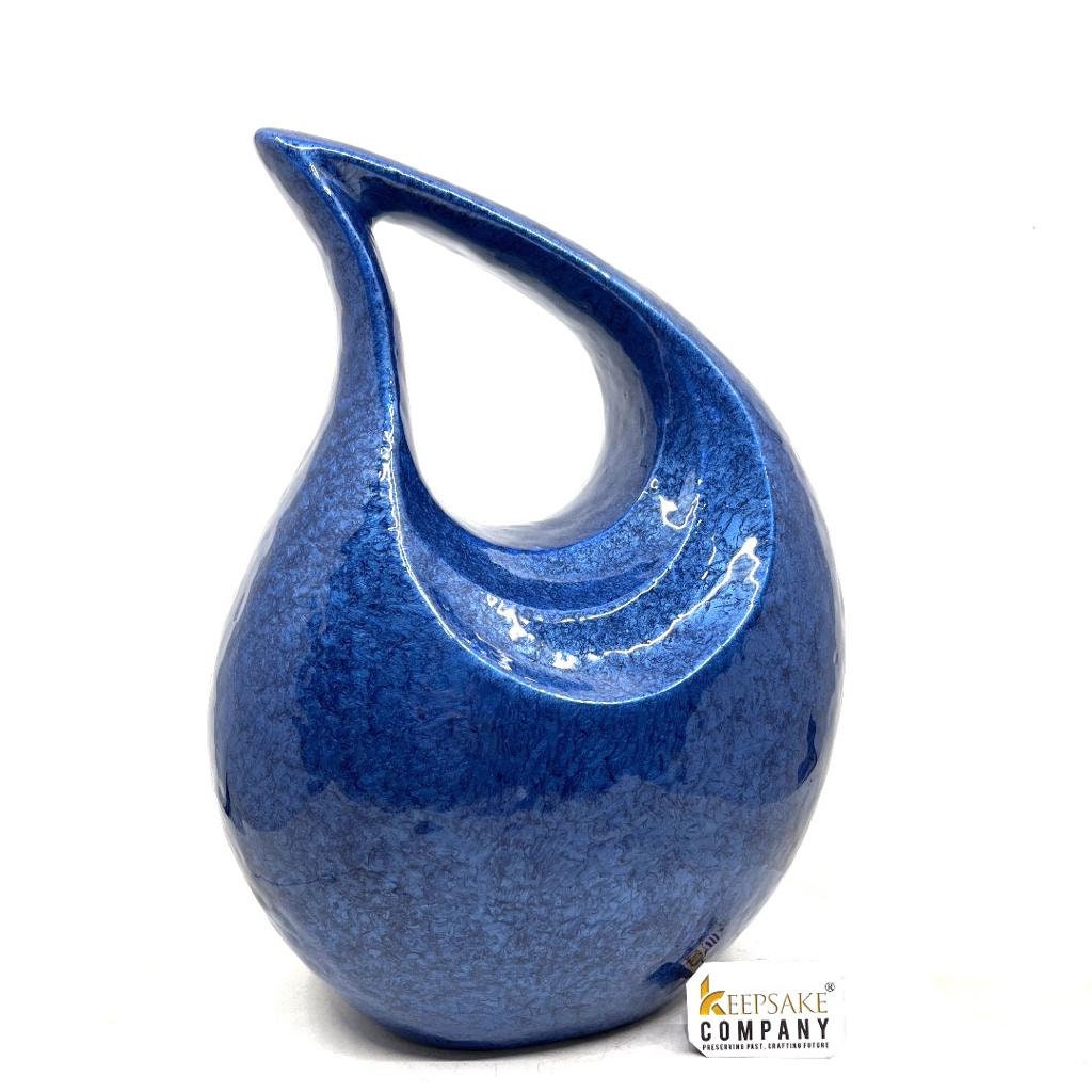 Blue Crackle  Adult Teardrop Urn for Human Ashes from Keepsake Company