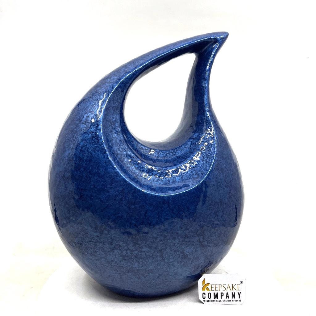 Blue Crackle  Adult Teardrop Urn for Human Ashes from Keepsake Company