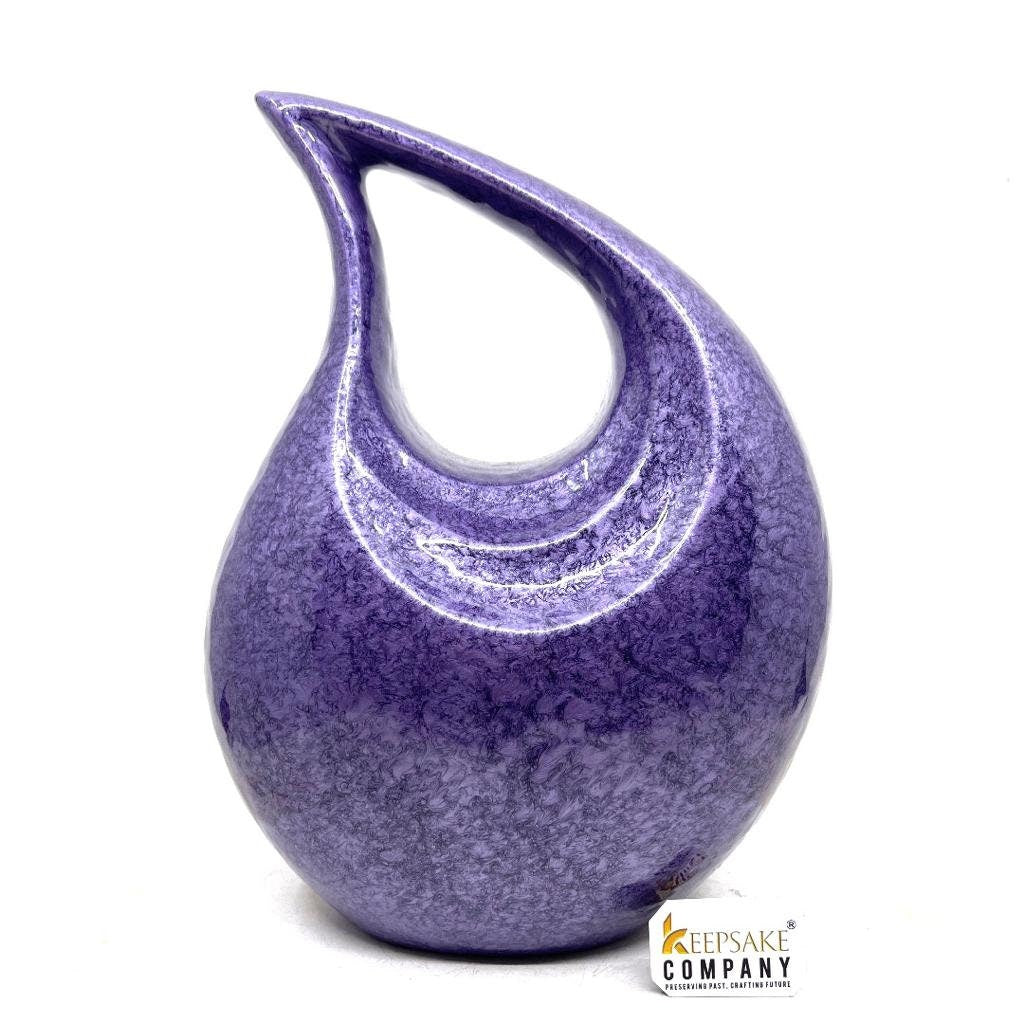 Purple Crackle Adult Teardrop Urn for Human Ashes from Keepsake Company