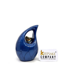 Roman Blue teardrop mini Cremation Urn with Gold plated Heart for Human Ashes - Perfect for Adult and Infants from Keepsake Company