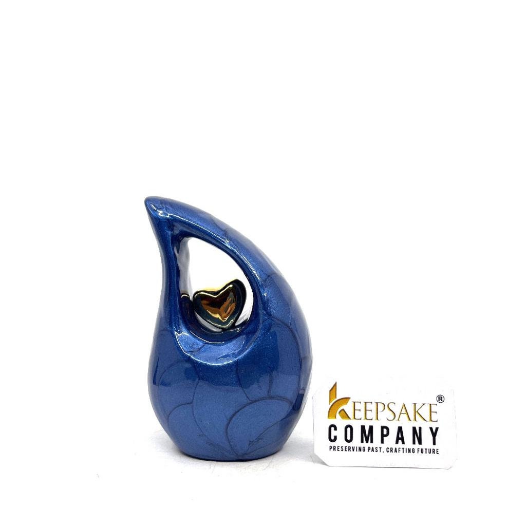 Roman Blue teardrop mini Cremation Urn with Gold plated Heart for Human Ashes - Perfect for Adult and Infants from Keepsake Company
