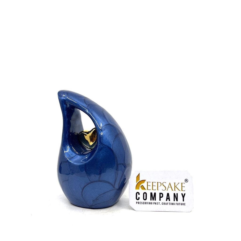 Roman Blue teardrop mini Cremation Urn with Gold plated Heart for Human Ashes - Perfect for Adult and Infants from Keepsake Company