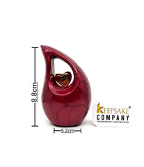 Keepsake Company's Pearl Red teardrop mini Cremation Urn with Gold Plated Heart for Human Ashes - Perfect for Adult and Infants