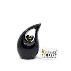 Black teardrop mini Cremation Urn with Gold Heart for Pet Urns - Dog Urn - Pet Memorial Urn - Urns for Pet Ashes - Small Urns for Ashes