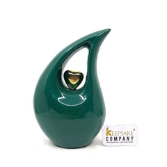 Green Teardrop Cremation Urn for Human Asehs  (6 Inches/ 15 centimeters) height - Urn For Ashes - Memorial Urn - Personalized Urn