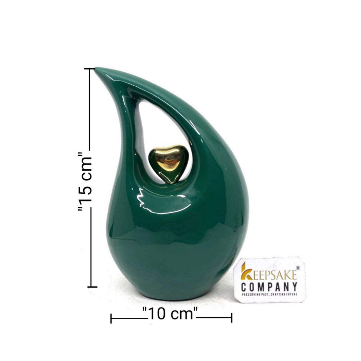 Green Teardrop Cremation Urn for Human Asehs  (6 Inches/ 15 centimeters) height - Urn For Ashes - Memorial Urn - Personalized Urn