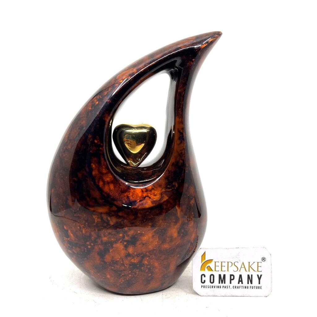 Orange Black Teardrop Medium Urn - Decorative Urns - Medium Urns for Human Ashes (6 Inches/ 15 centimeters) height From Keepsake Company