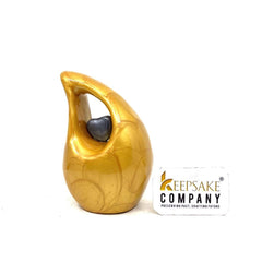 Glittering Gold / Yellow / Pale Teardrop mini Cremation Urn with Grey Heart for Ashes by Keepsake Company