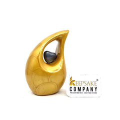 Glittering Gold / Yellow / Pale Teardrop mini Cremation Urn with Grey Heart for Ashes by Keepsake Company