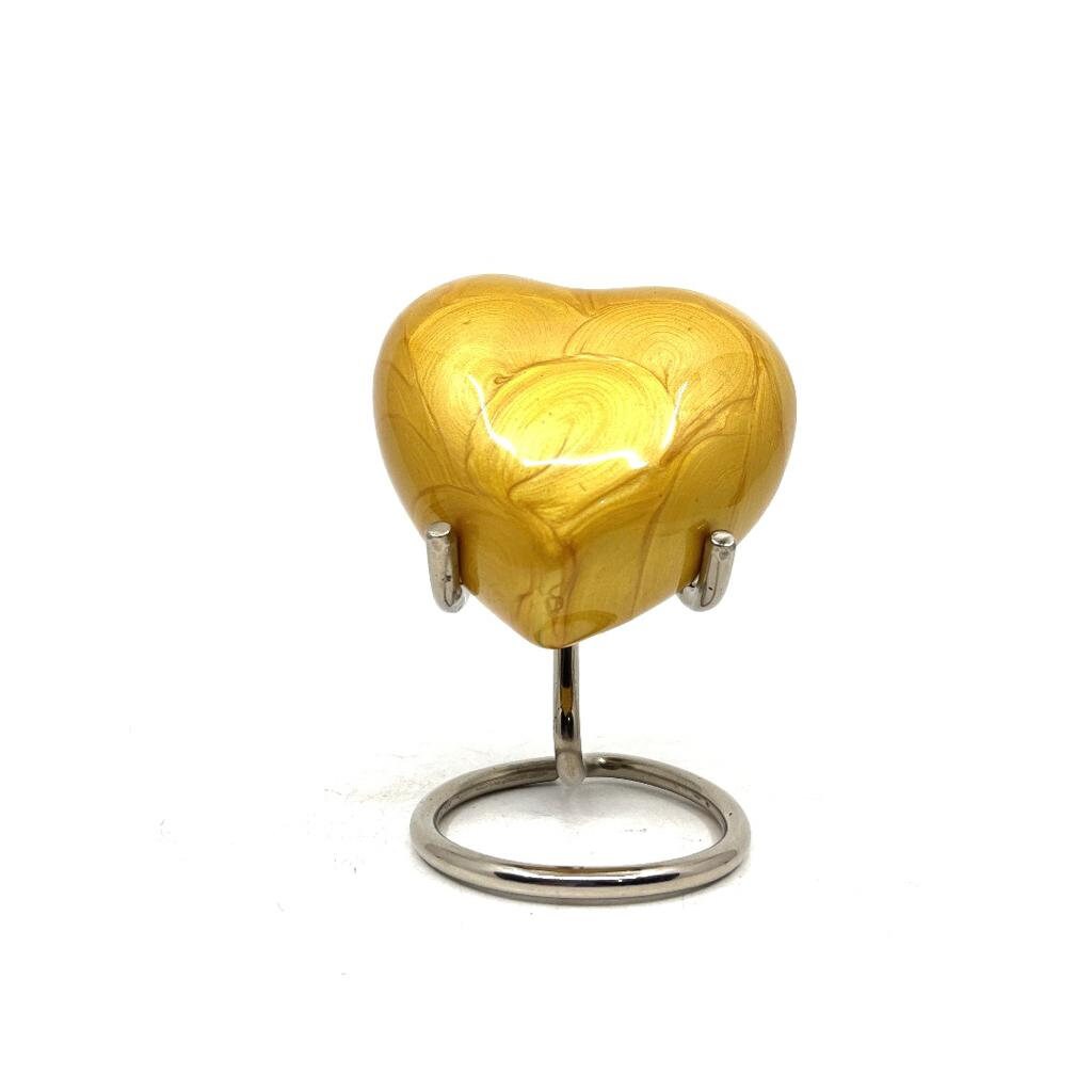 Customizable/ Personalized Heart Shaped Mini Urn in Yellow/ Golden / Pale Textured design for Human Ashes - Perfect for Adults & Infants