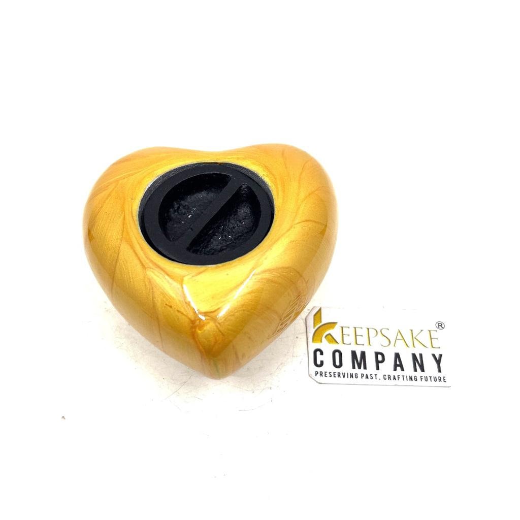 Customizable/ Personalized Heart Shaped Mini Urn in Yellow/ Golden / Pale Textured design for Human Ashes - Perfect for Adults & Infants