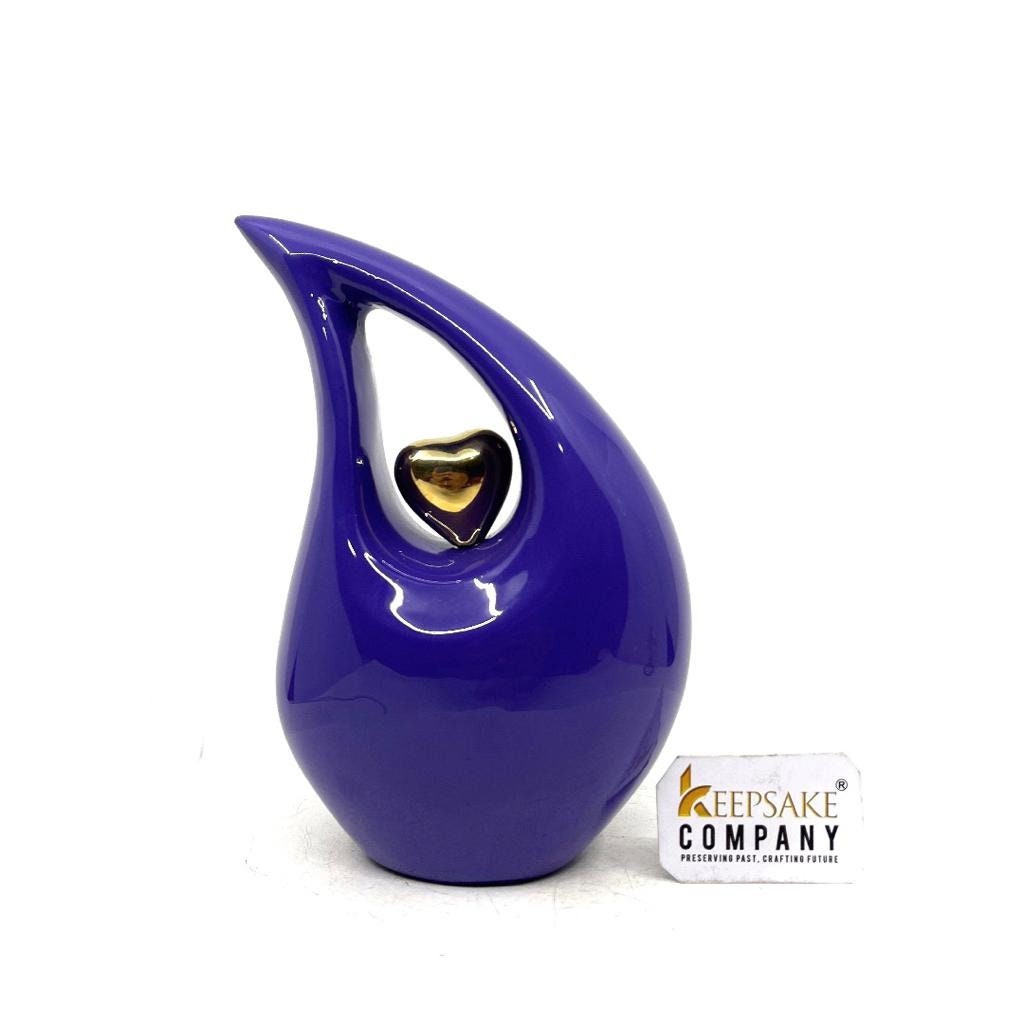 Blue Teardrop Cremation Urn for Human Ashes in Medium size (6 Inches/ 15 centimeters) - Urns for Cremation - Keepsake Urn - Memorial Urn