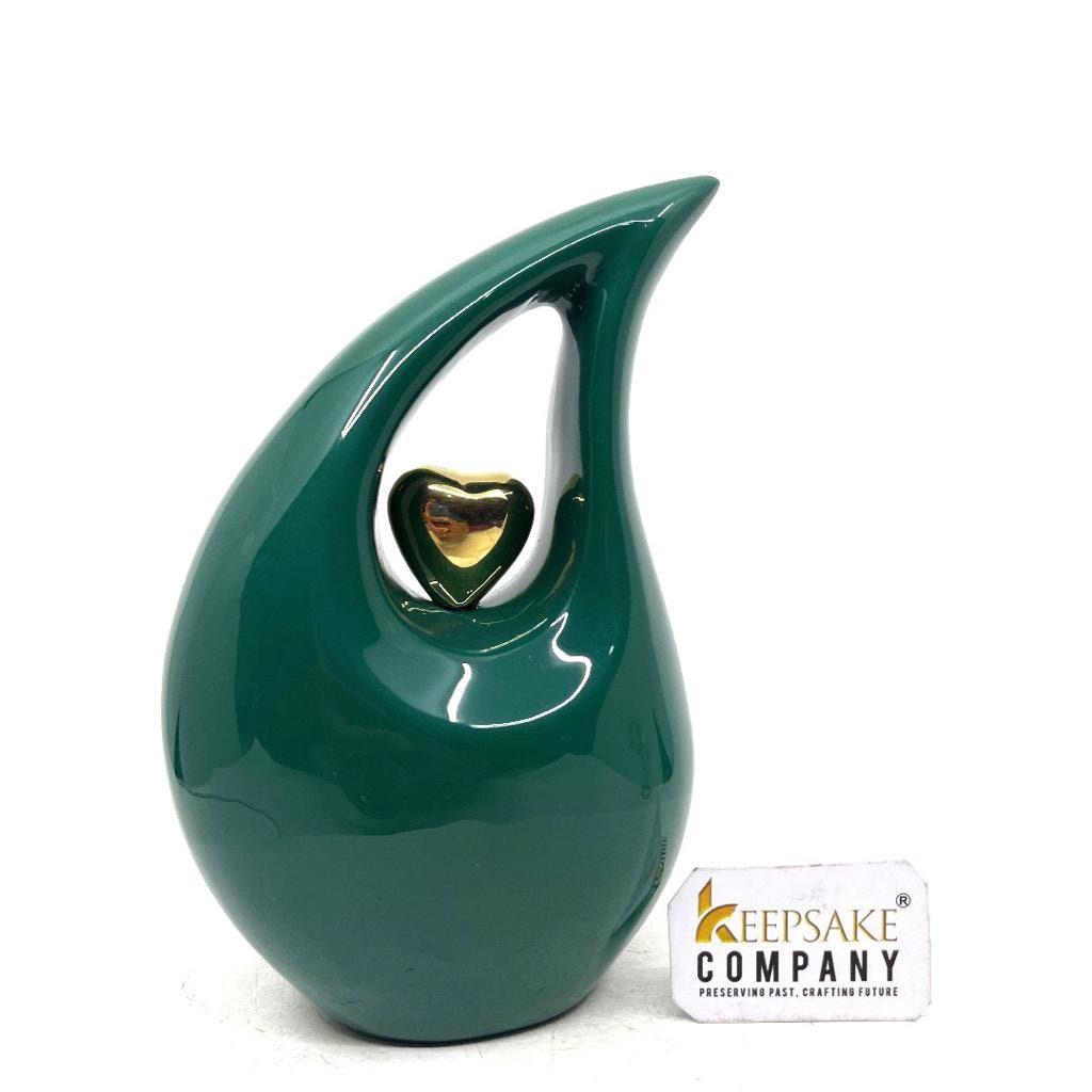 Green Teardrop Cremation Urn for Human Asehs  (6 Inches/ 15 centimeters) height - Urn For Ashes - Memorial Urn - Personalized Urn