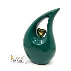 Green Teardrop Cremation Urn for Human Asehs  (6 Inches/ 15 centimeters) height - Urn For Ashes - Memorial Urn - Personalized Urn