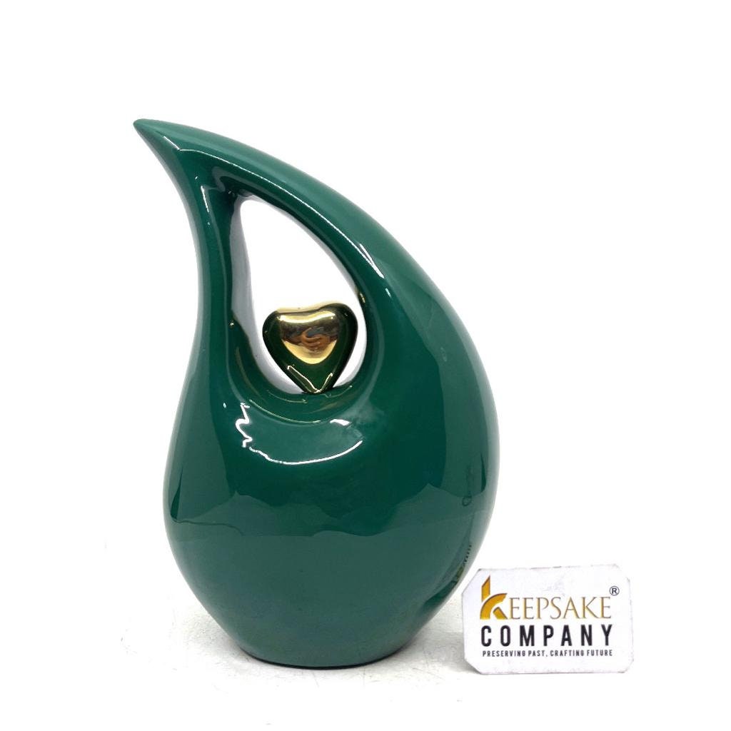 Green Teardrop Cremation Urn for Human Asehs  (6 Inches/ 15 centimeters) height - Urn For Ashes - Memorial Urn - Personalized Urn