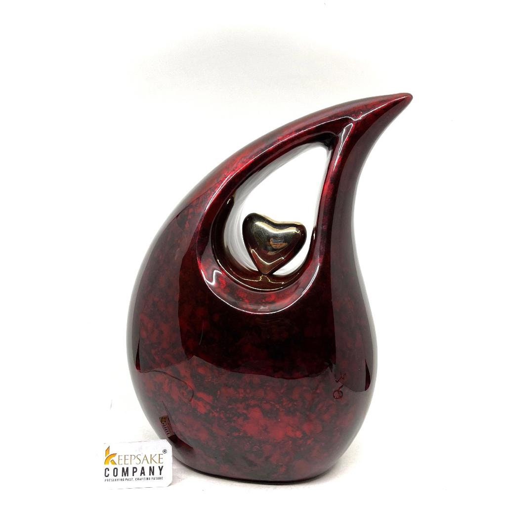 Premium Maroon Black  Adult teardrop Cremation Urn with Golden heart for Human Ashes from Keepsake Company - Personalized Urn - Memorial Urn