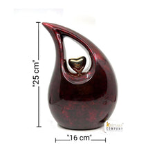 Premium Maroon Black  Adult teardrop Cremation Urn with Golden heart for Human Ashes from Keepsake Company - Personalized Urn - Memorial Urn