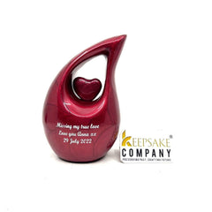 Red Teardrop Cremation Urn with Red Heart for Human Ashes - Urn For Ashes - Keepsake Urn - Funeral Urn - Memorial Urn - Personalized Urn