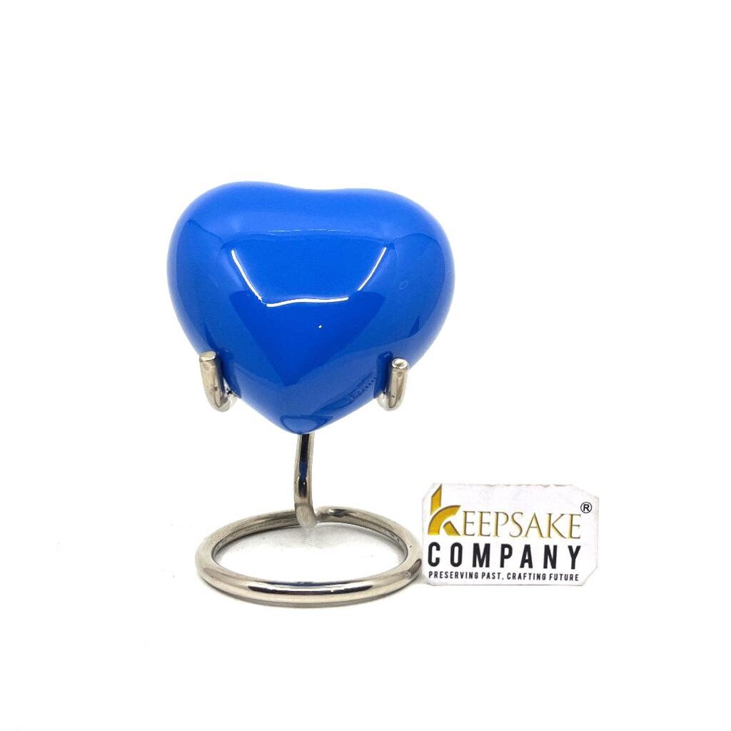 Blue Heart Shaped Mini Urn for Human Ashes - Engraved in Different Colours - Perfect for Cremation Urns