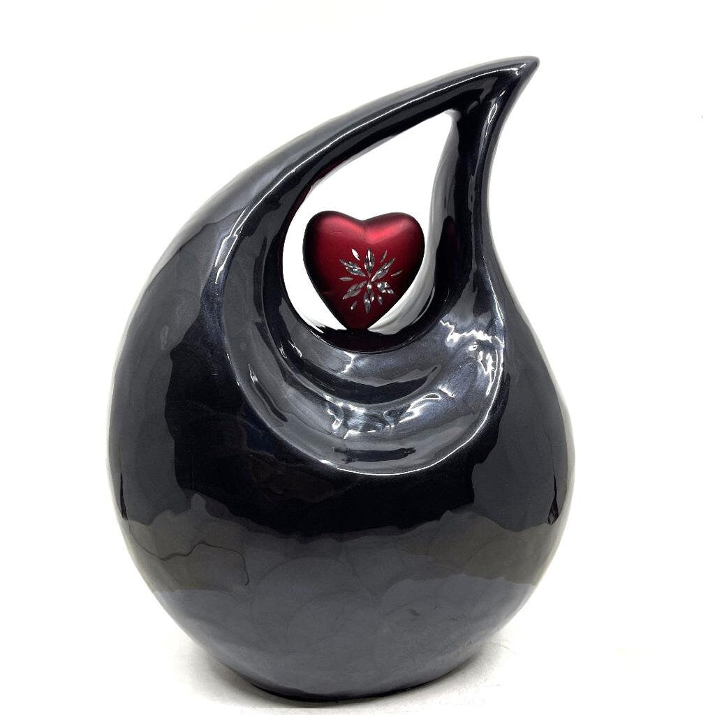 Black Pearl Enamel Teardrop Adult Cremation Urn with Engraved Red Heart For Ashes / Cremation Urns for Ashes adult  by keepsake company