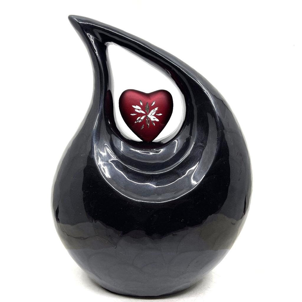 Black Pearl Enamel Teardrop Adult Cremation Urn with Engraved Red Heart For Ashes / Cremation Urns for Ashes adult  by keepsake company