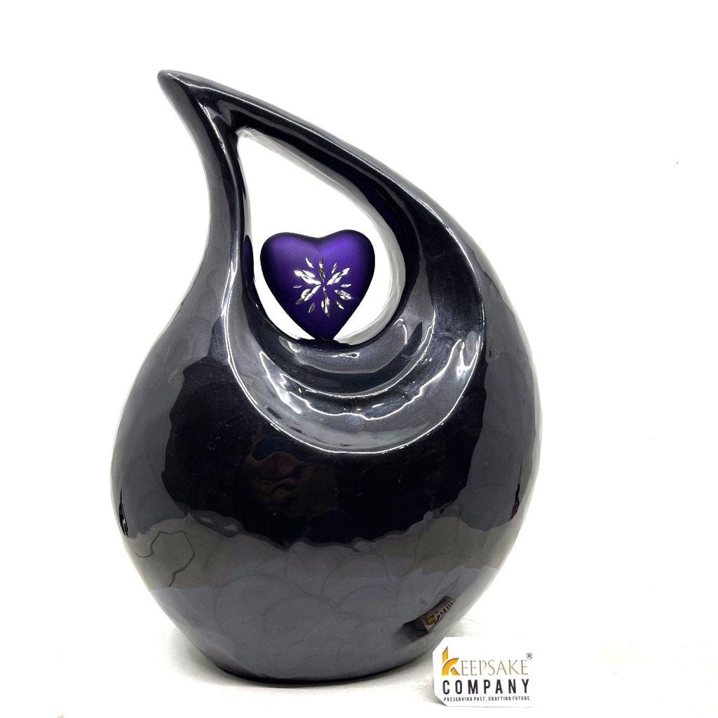 Black Pearl Enamel Teardrop Adult Cremation Urn with Engraved Purple Heart For Ashes / Cremation Urns for Ashes adult  by keepsake company