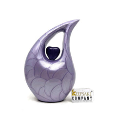 Pearl Purple Teardrop metal Cremation Urn  with Heart in Medium size (6 Inches/ 15 centimetres) height From Keepsake Company