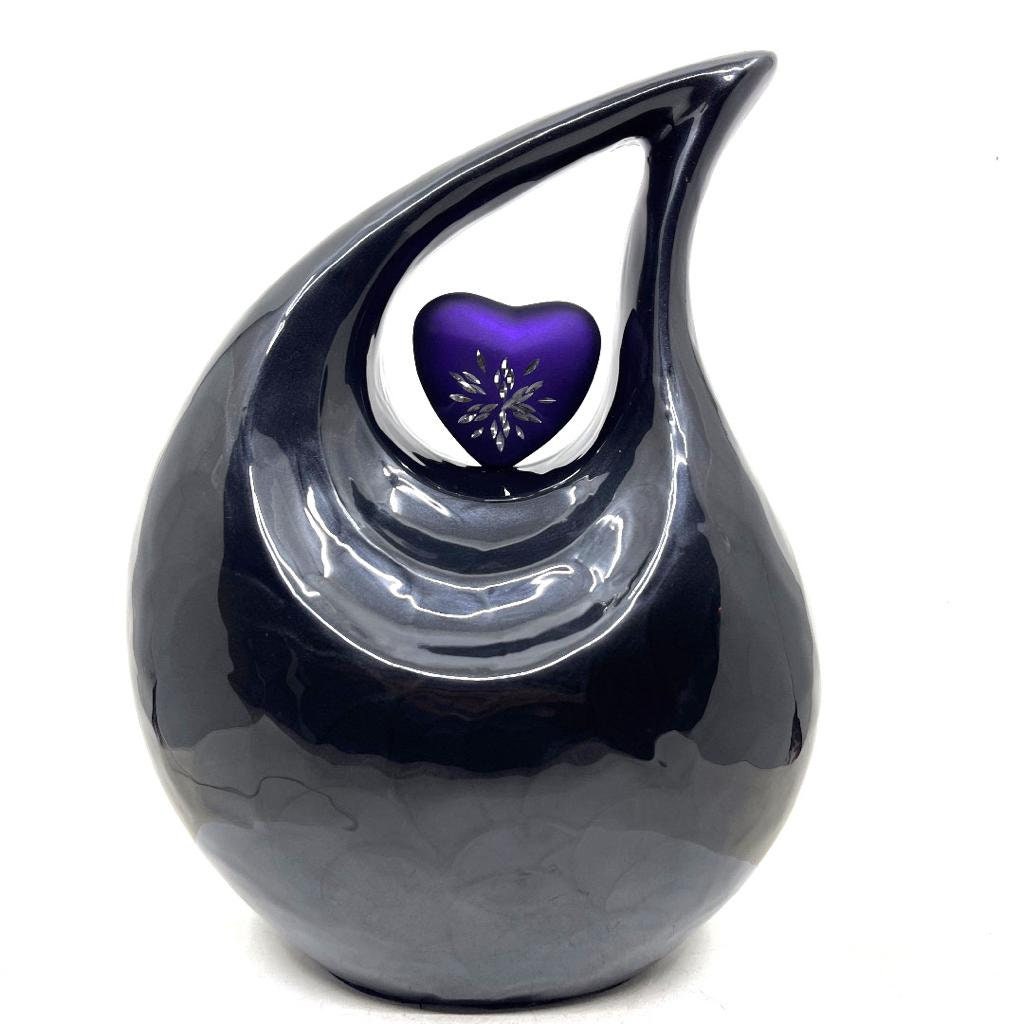 Black Pearl Enamel Teardrop Adult Cremation Urn with Engraved Purple Heart For Ashes / Cremation Urns for Ashes adult  by keepsake company