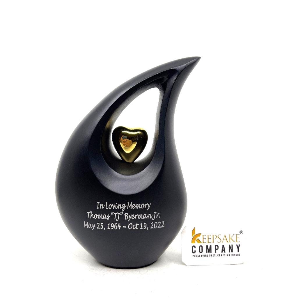 Black Matt  Teardrop Cremation Urns for Human Ashes - Urn- Urns for Ashes (6 Inches/ 15 centimeters) - Memorial Urn - Personalized Urn