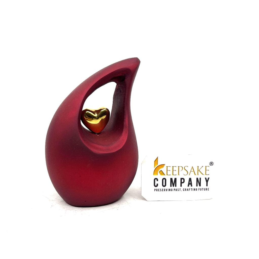 Red Teardrop Small Urns for Human Ashes with Heart - Mini Urns for Human Ashes - Ashes Urn - Keepsake Urns for Human Ashes - Mini Urn