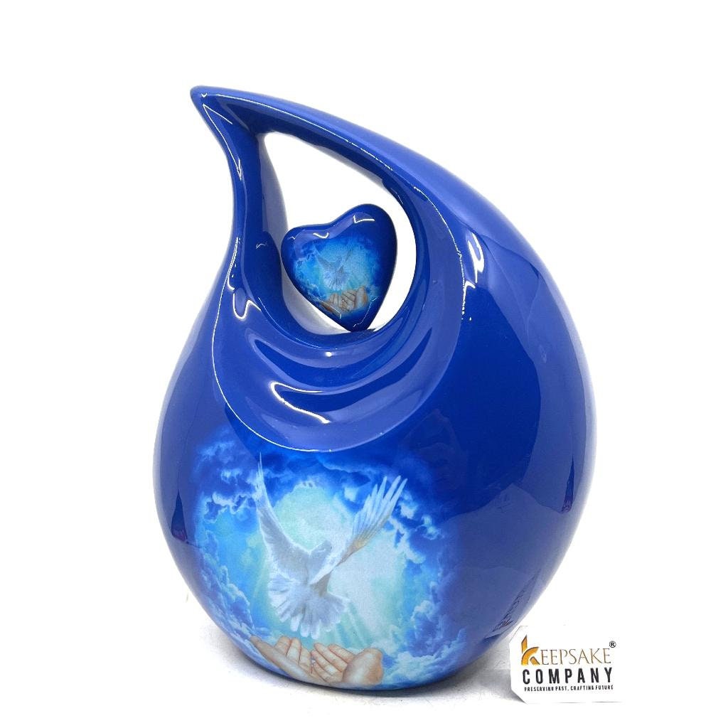 White Dove in Blue Teardrop Cremation Urns for Ashes Adult Male - Urns for Ashes Adult Female - Urn - Urns / Cremation Urn  from Keepsake Co