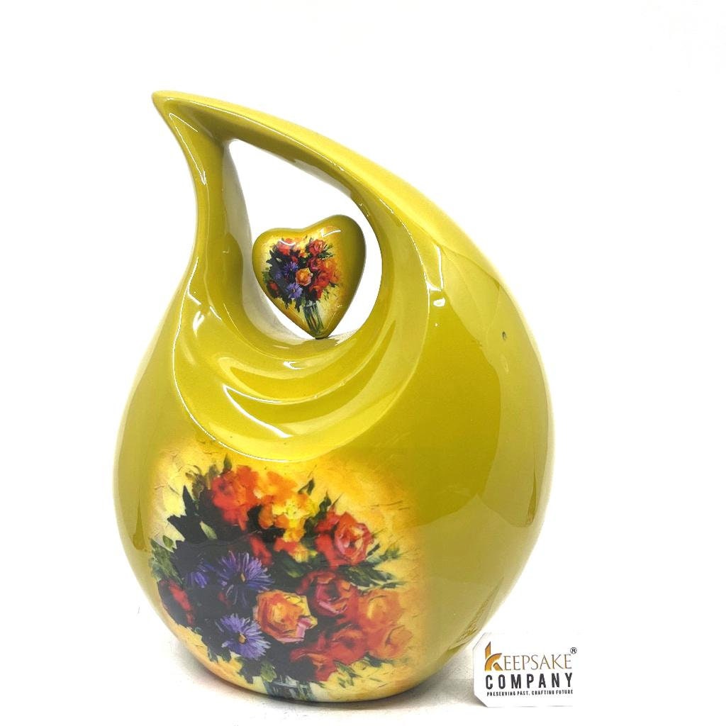 Bouquet on Yellow Teardrop Cremation Urns for Ashes Adult Male -  Urns for Ashes Adult Female - Urn - Urns - Cremation Urn  from Keepsake Co