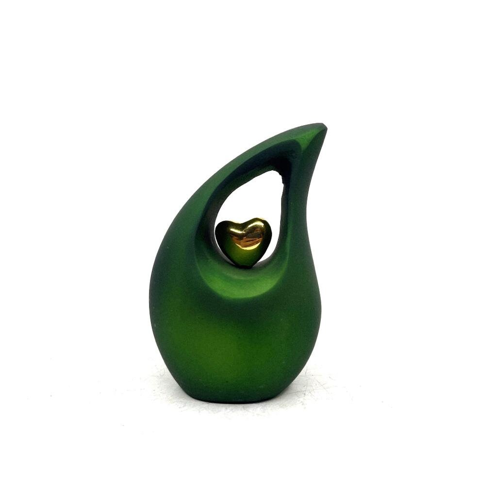 Green Matt Teardrop Small Urns for Human Ashes with Heart - Mini Urns for Human Ashes - Ashes Urn - Keepsake Urns for Human Ashes - Mini Urn