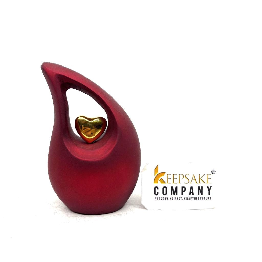 Red Teardrop Small Urns for Human Ashes with Heart - Mini Urns for Human Ashes - Ashes Urn - Keepsake Urns for Human Ashes - Mini Urn