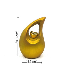 Yellow  Teardrop Small Urns for Human Ashes with Heart - Mini Urns for Human Ashes - Ashes Urn - Keepsake Urns for Human Ashes - Mini Urn