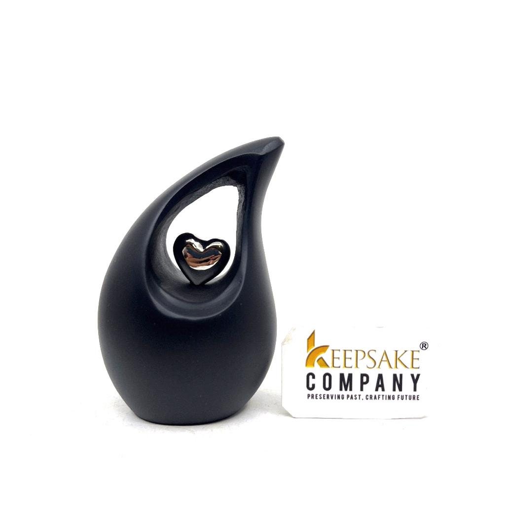 Black Teardrop Small Urns for Human Ashes with Heart - Mini Urn for Human Ashes - Ash Urn - Keepsake Urns for Human Ashes - Mini Urn - Urn